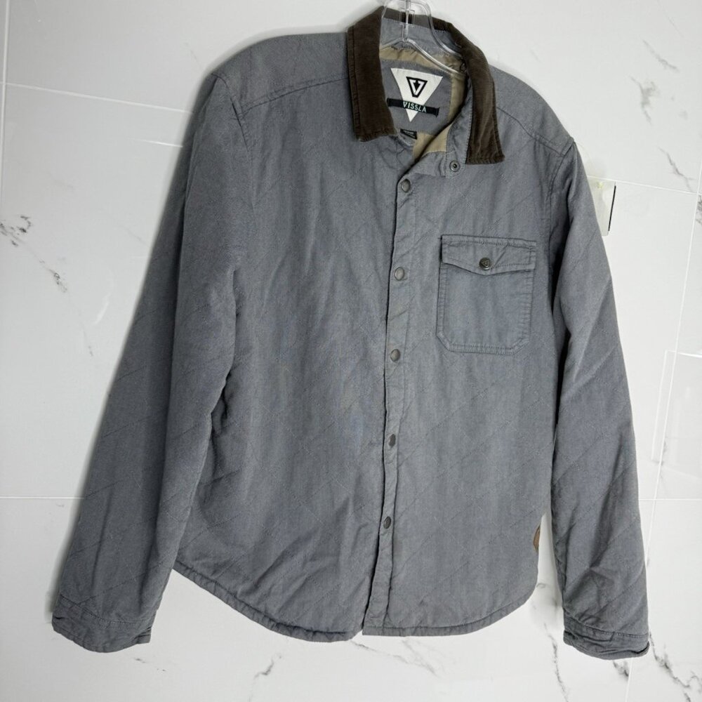 VISSLA Men Quilted Jacket Snap Front Corduroy Collar Elbow Pads M Sustainable